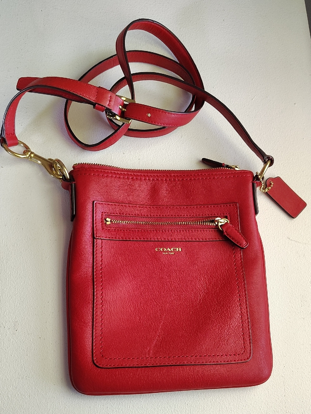 Coach Red Leather Crossbody Pouch with Gold Hardware